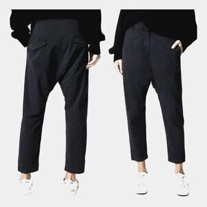 Nili Lotan 2 Slouchy Paris Pants $345 Drop Crotch Cotton Crop Washed Black/Blue